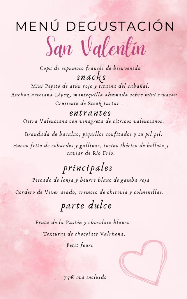 Menú especial San Valentín restaurante Alejandro Platero